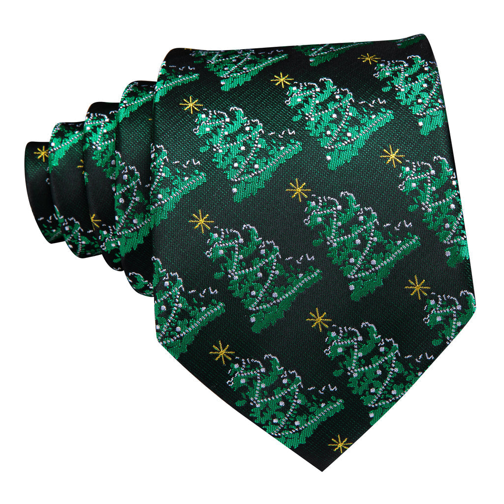 Green Christmas Tree Floral Silk Tie, Pocket Square and Cufflinks Set tie sets - Sophisticated Gentlemen