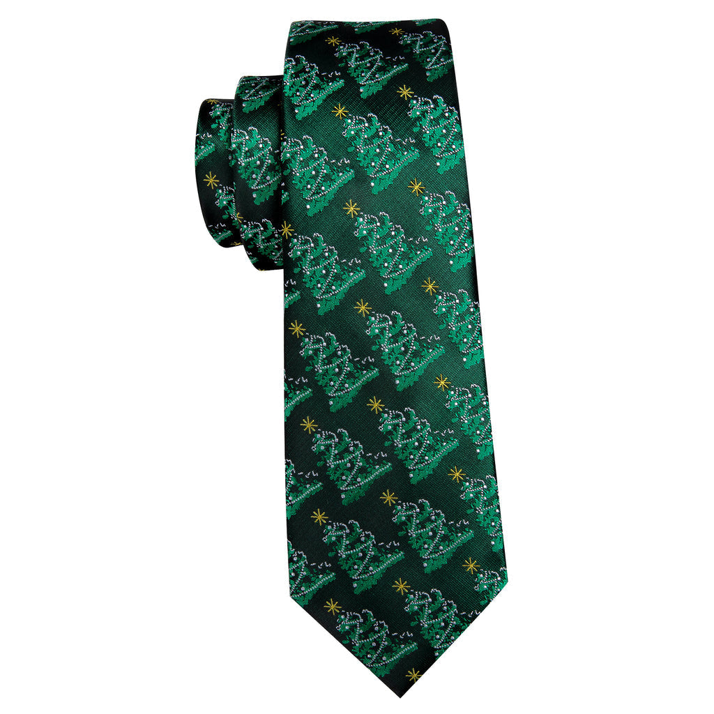 Green Christmas Tree Floral Silk Tie, Pocket Square and Cufflinks Set tie sets - Sophisticated Gentlemen