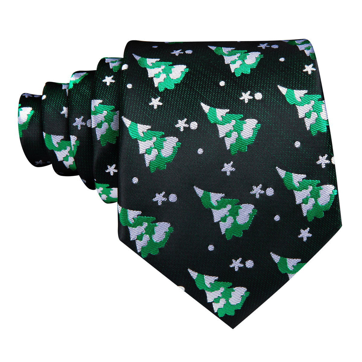 Green White Christmas Tree Silk Tie, Pocket Square and Cufflinks Set tie sets - Sophisticated Gentlemen