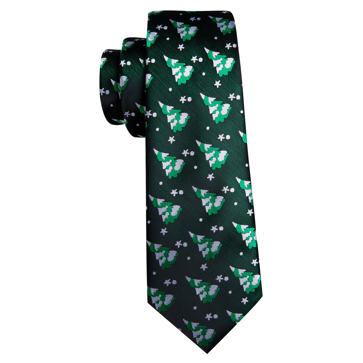 Green White Christmas Tree Silk Tie, Pocket Square and Cufflinks Set tie sets - Sophisticated Gentlemen