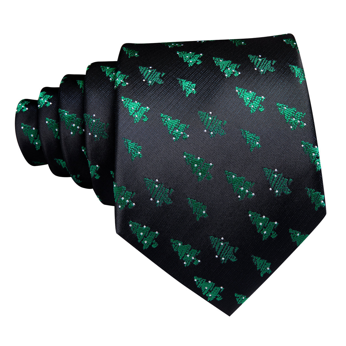 Black Green Xmas Tree Pattern Tie, Pocket Square and Cufflinks Set tie sets - Sophisticated Gentlemen