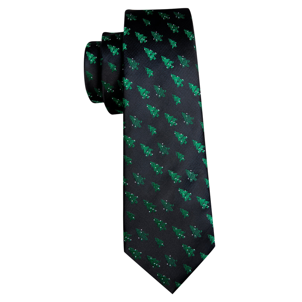 Black Green Xmas Tree Pattern Tie, Pocket Square and Cufflinks Set tie sets - Sophisticated Gentlemen