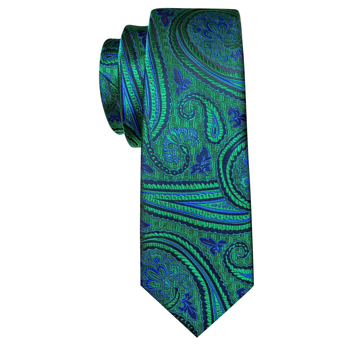 Blue and Green Paisley Floral Tie, Pocket Square and Cufflinks tie sets    - Sophisticated Gentlemen