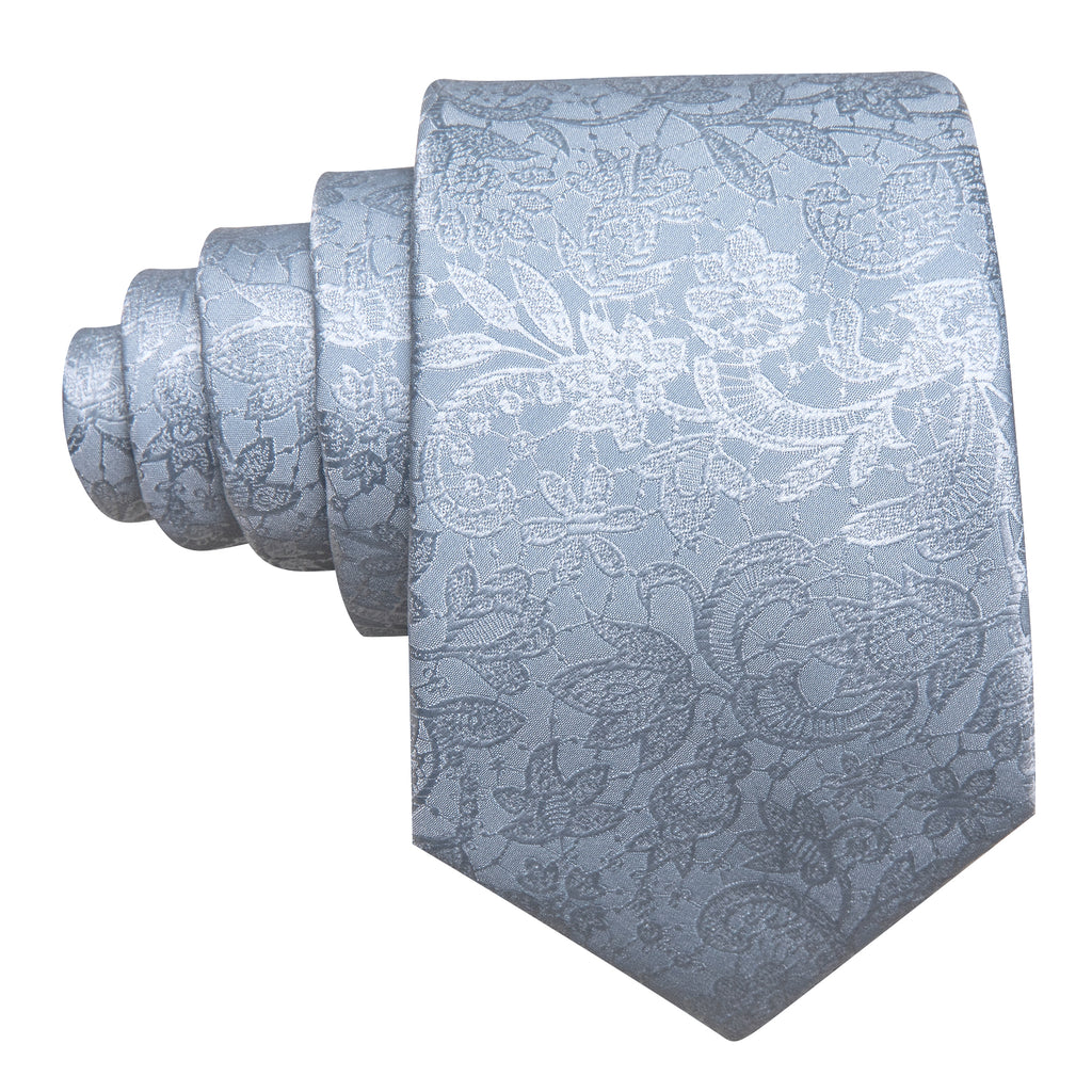 Mist Blue Paisley Silk Tie, Pocket Square and Cufflinks Set tie sets - Sophisticated Gentlemen