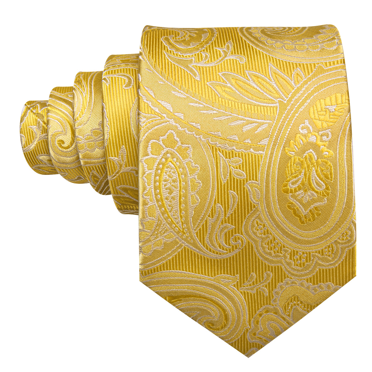 Gold Yellow Paisley Silk Tie, Pocket Square and Cufflinks Set tie sets - Sophisticated Gentlemen