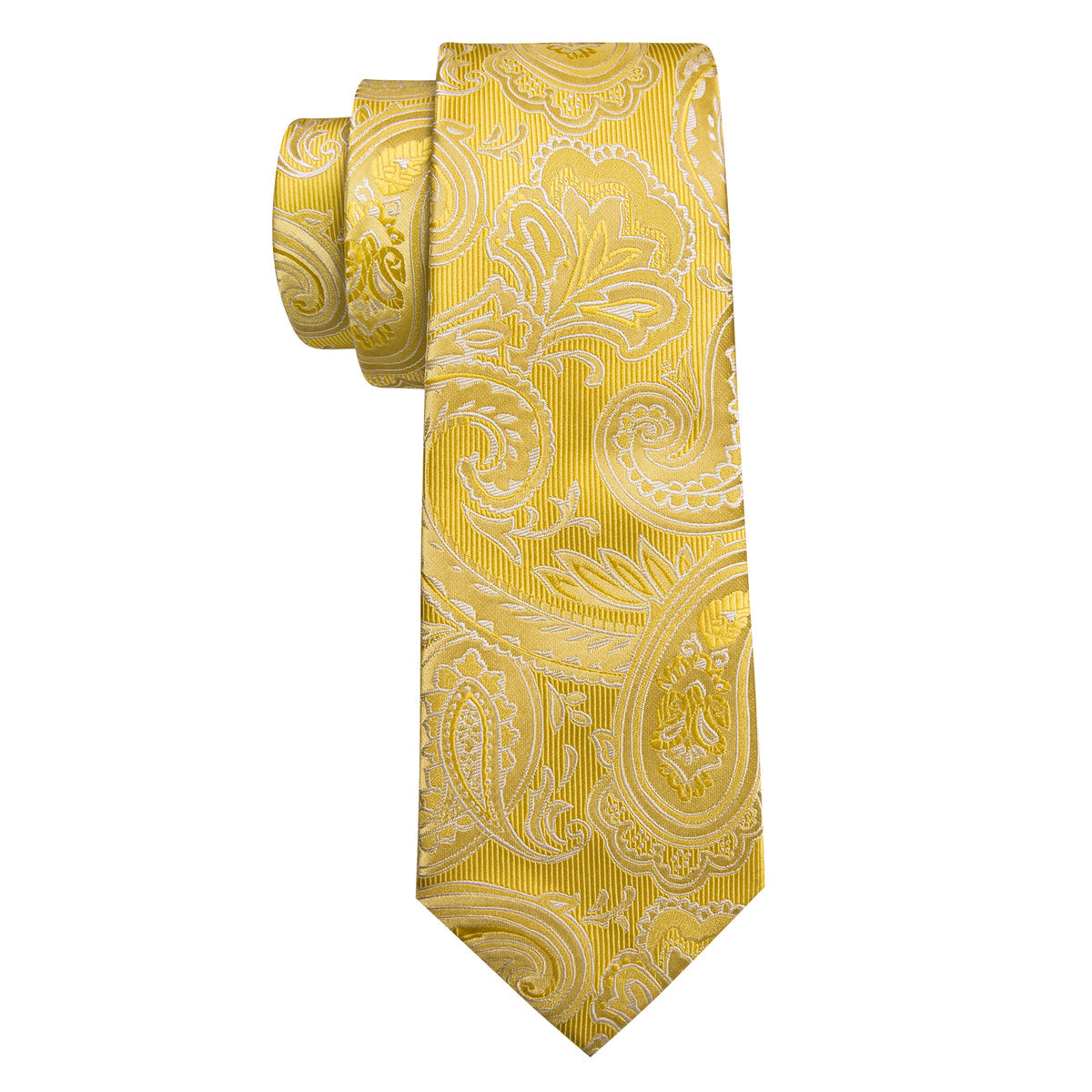 Gold Yellow Paisley Silk Tie, Pocket Square and Cufflinks Set tie sets - Sophisticated Gentlemen
