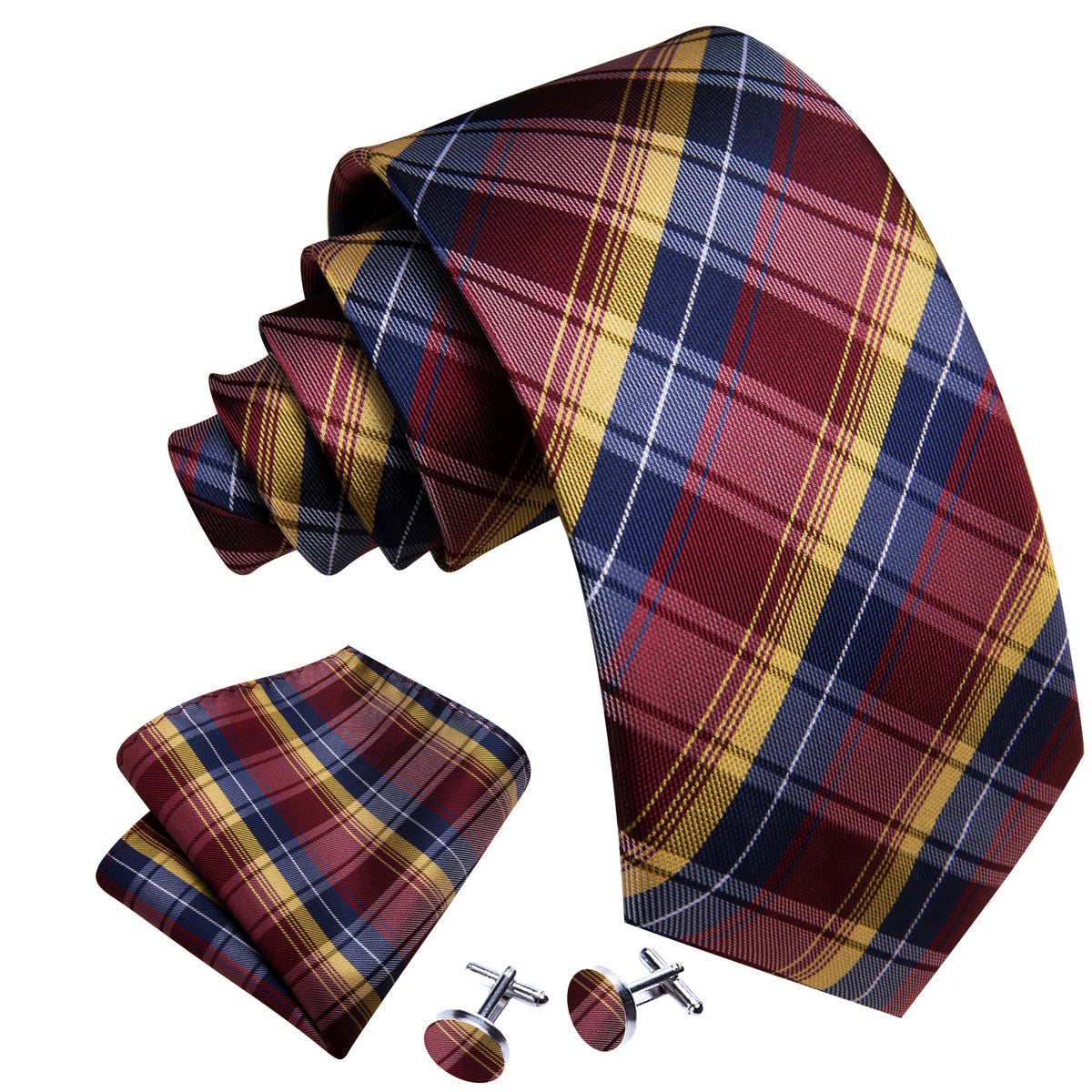 Blue Red Classy Plaid Tie, Pocket Square and Cufflinks Set tie sets - Sophisticated Gentlemen