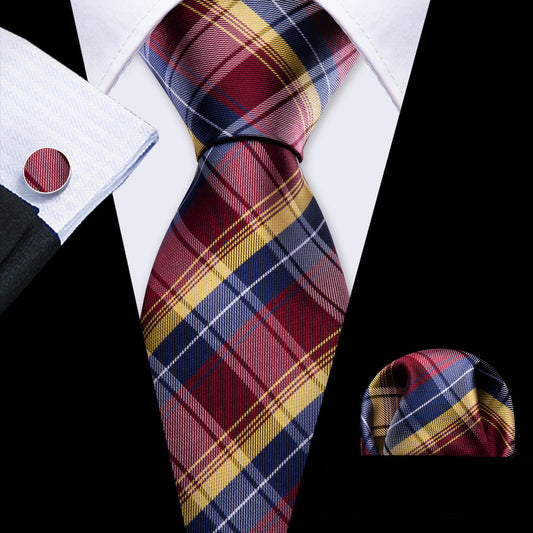 Blue Red Classy Plaid Tie, Pocket Square and Cufflinks Set tie sets    - Sophisticated Gentlemen