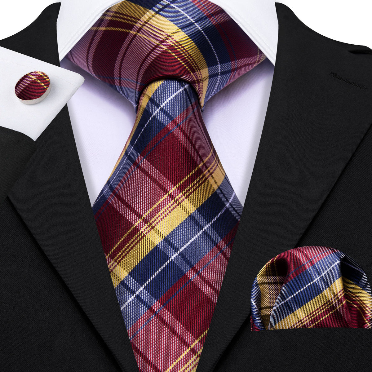 Blue Red Classy Plaid Tie, Pocket Square and Cufflinks Set tie sets - Sophisticated Gentlemen