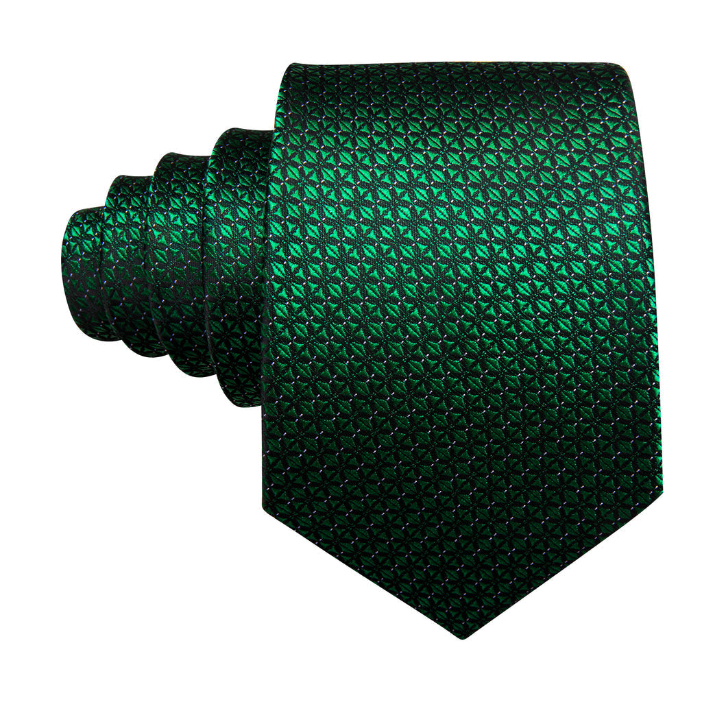 Green Novelty Plaid Silk Tie, Pocket Square and Cufflinks Set tie sets - Sophisticated Gentlemen