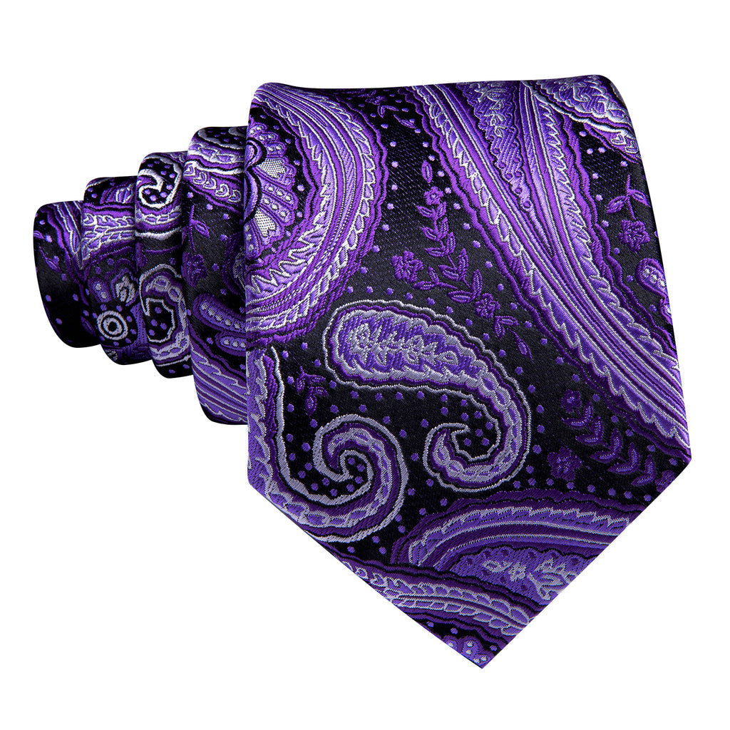 Purple White Paisley Silk Tie, Pocket Square and Cufflinks Set tie sets - Sophisticated Gentlemen
