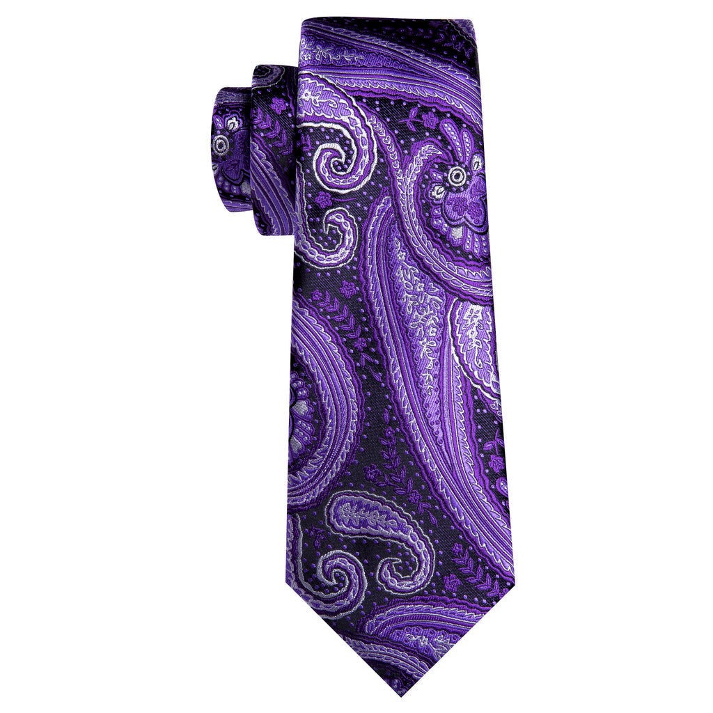 Purple White Paisley Silk Tie, Pocket Square and Cufflinks Set tie sets - Sophisticated Gentlemen