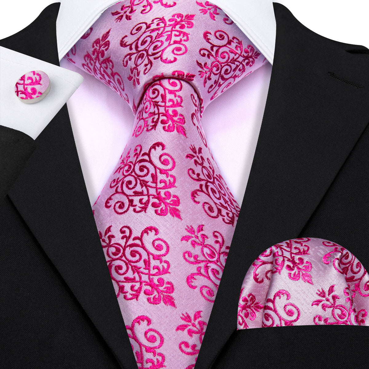 Pink Violet Silk Tie, Pocket Square and Cufflinks Set tie sets - Sophisticated Gentlemen