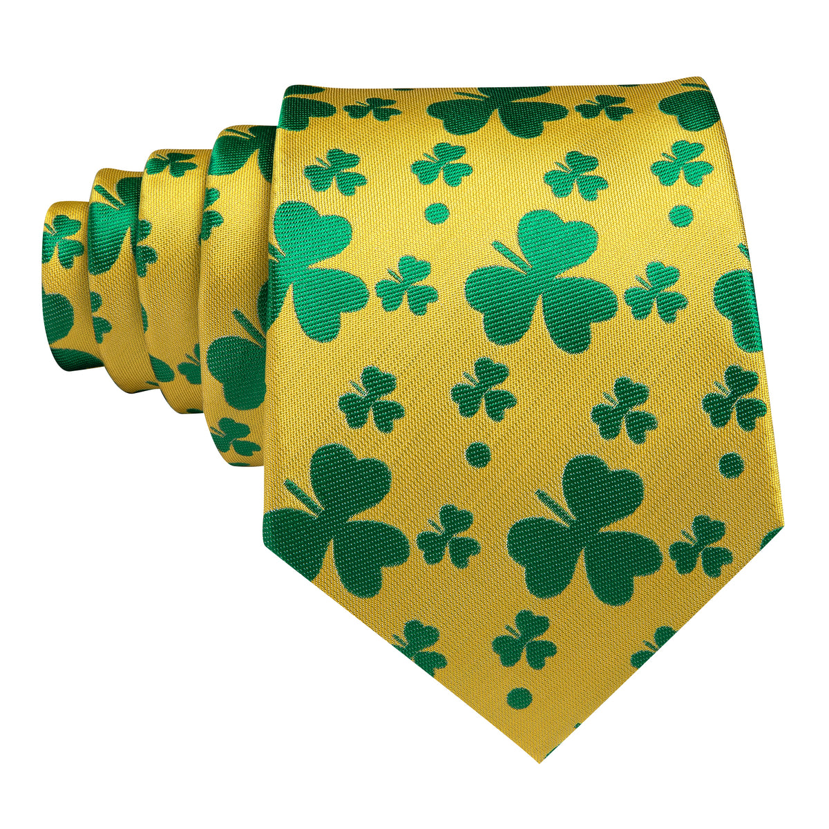 Yellow Green Clover Silk Tie, Pocket Square and Cufflinks Set tie sets - Sophisticated Gentlemen