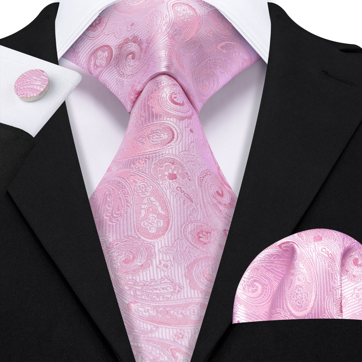 Pink Classic Rose Paisley Tie, Pocket Square and Cufflinks Set tie sets - Sophisticated Gentlemen