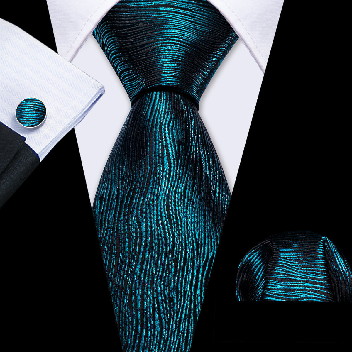 Nile Blue Novelty Solid Silk Tie, Pocket Square and Cufflinks Set tie sets - Sophisticated Gentlemen