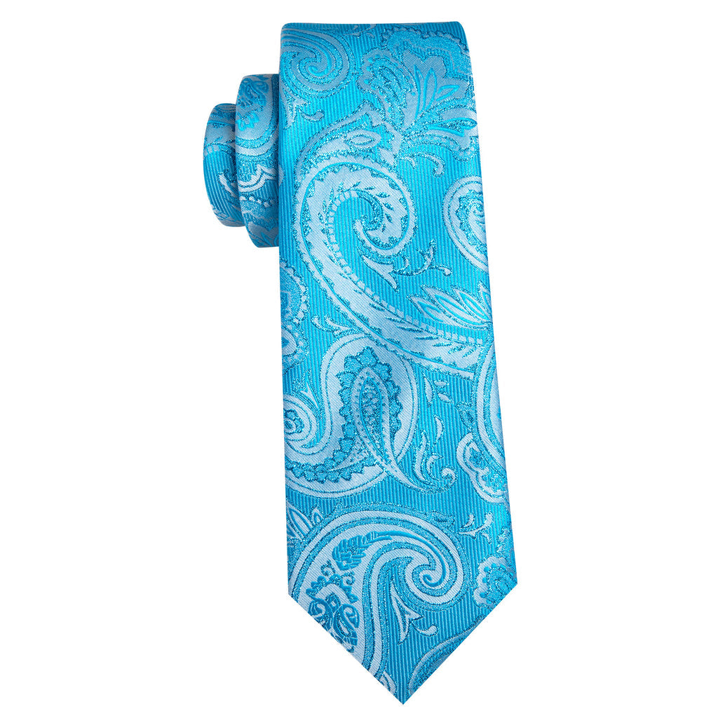 Sky Blue Paisley Silk Tie, Pocket Square and Cufflinks Set tie sets    - Sophisticated Gentlemen