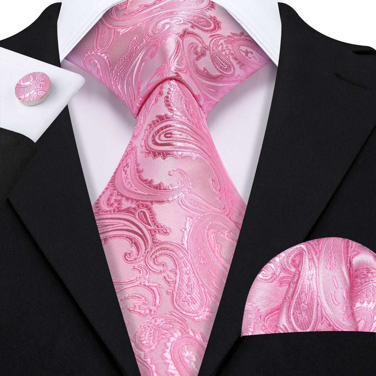 Pink Paisley Silk Wedding Tie, Pocket Square and Cufflinks Set tie sets - Sophisticated Gentlemen