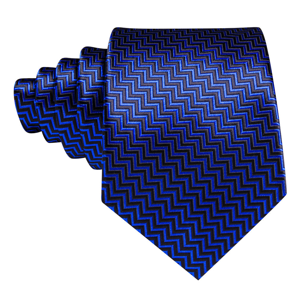 Cobalt Blue Black Ripple Silk Tie, Pocket Square and Cufflinks Set tie sets - Sophisticated Gentlemen
