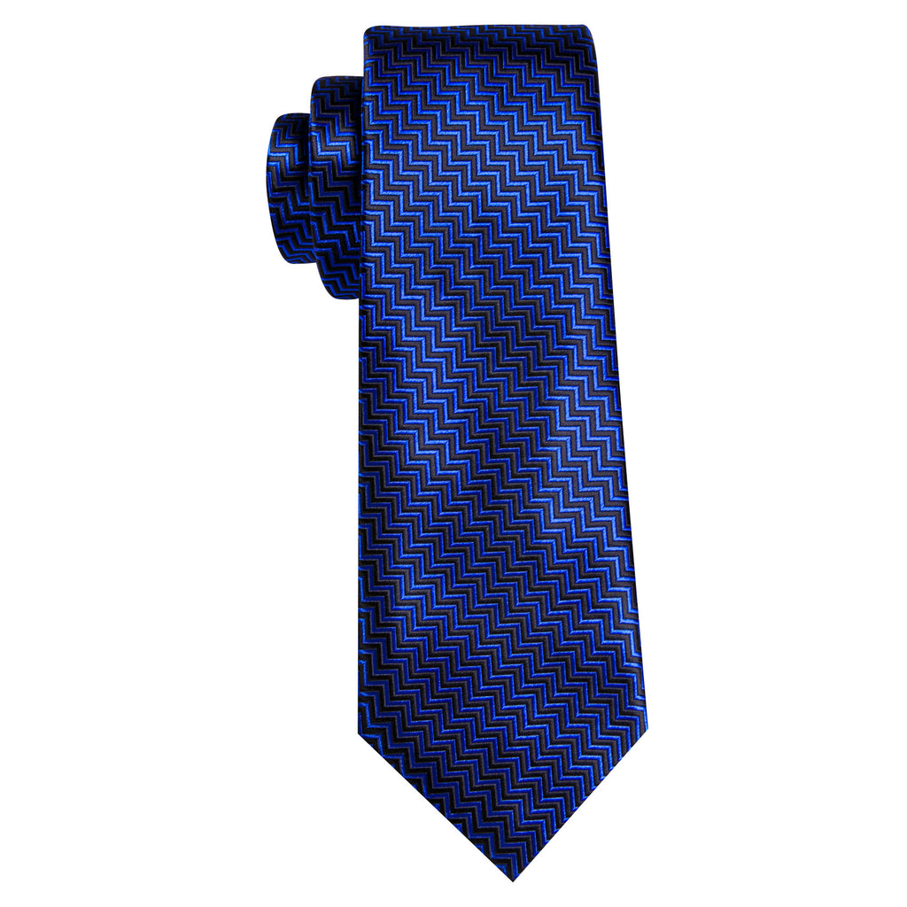 Cobalt Blue Black Ripple Silk Tie, Pocket Square and Cufflinks Set tie sets - Sophisticated Gentlemen