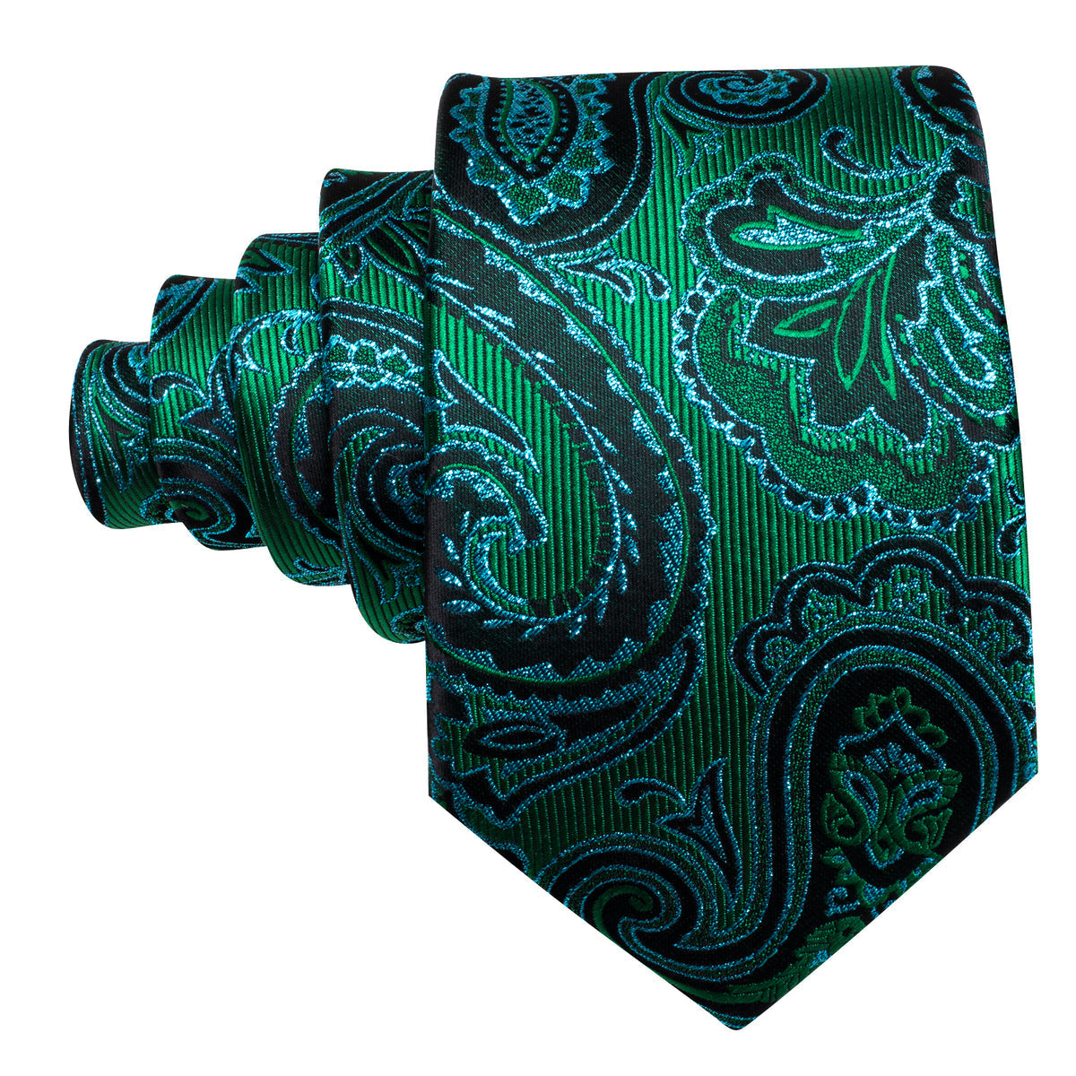 Blue Green Paisley Silk Tie, Pocket Square and Cufflinks Set tie sets - Sophisticated Gentlemen