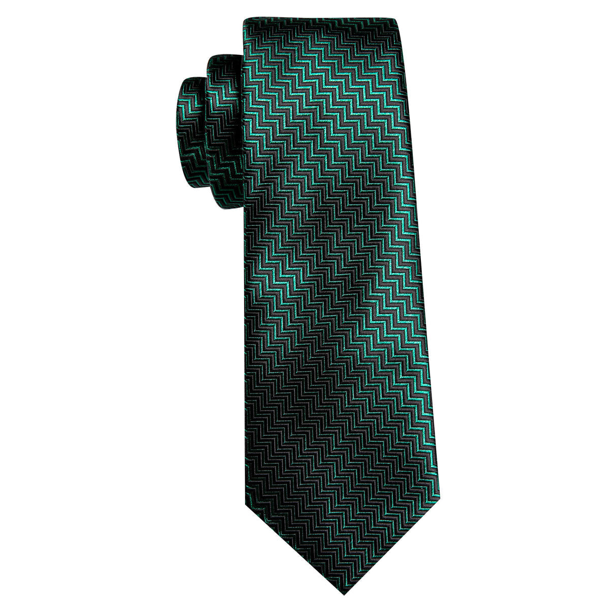 Green Black Ripple Silk Tie, Pocket Square and Cufflinks Set tie sets - Sophisticated Gentlemen