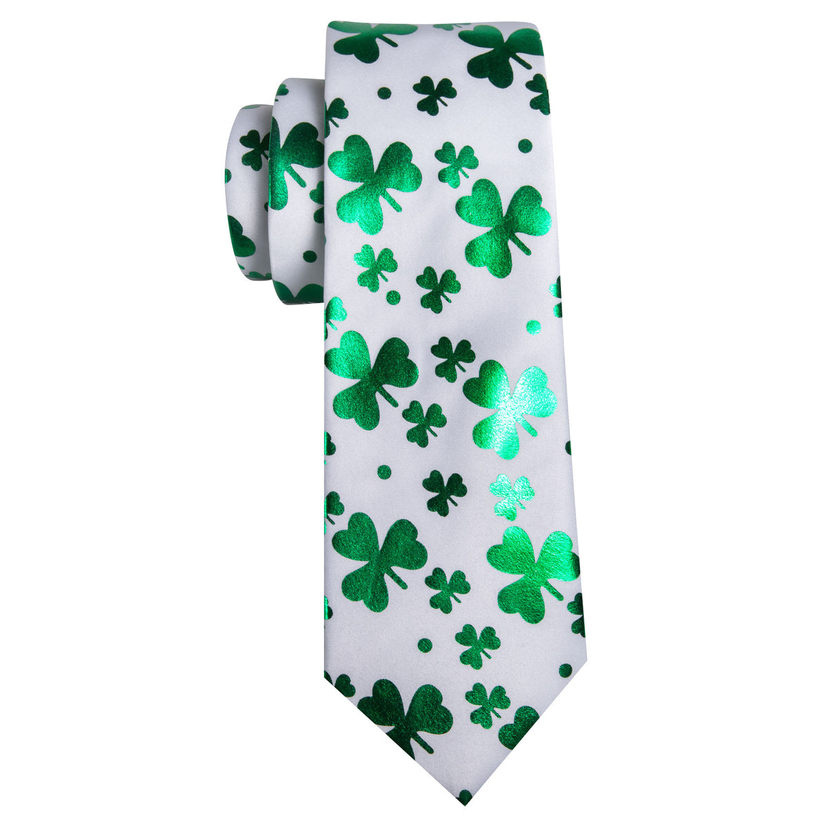 White and Green Clover Tie, Pocket Square and Cufflinks tie sets - Sophisticated Gentlemen