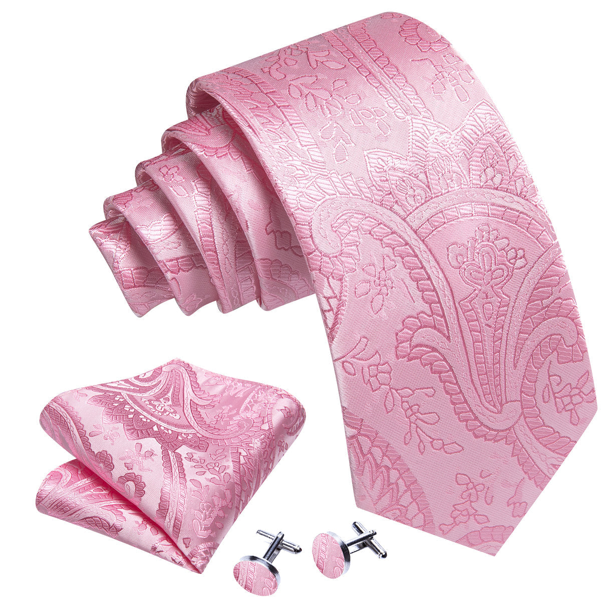 Light Pink Paisley Silk Tie, Pocket Square and Cufflinks Set tie sets - Sophisticated Gentlemen