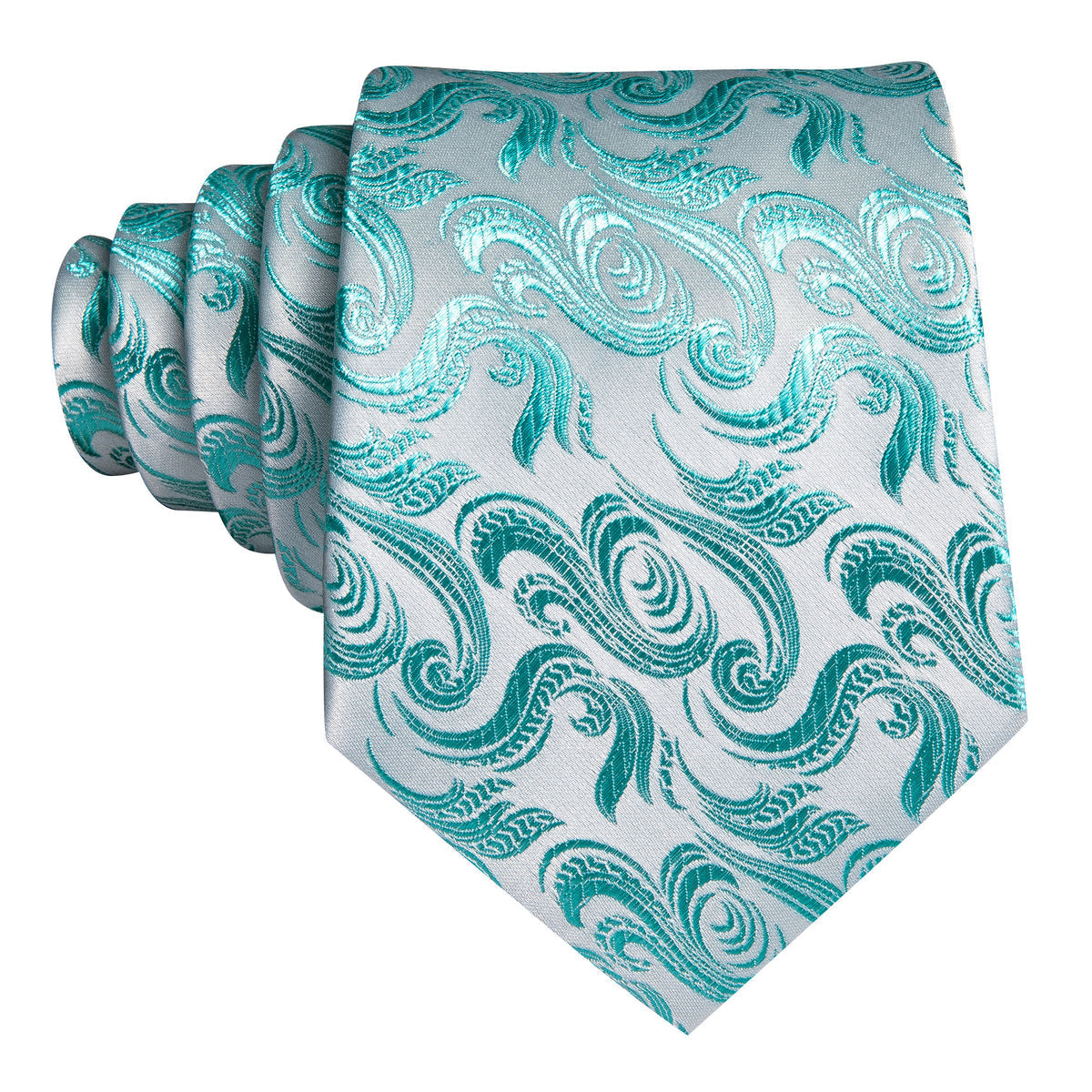 Teal Blue White Floral Silk Tie, Pocket Square and Cufflinks Set tie sets - Sophisticated Gentlemen