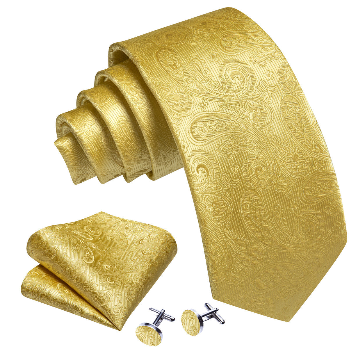 Gold Paisley Silk Tie, Pocket Square and Cufflinks Set tie sets - Sophisticated Gentlemen