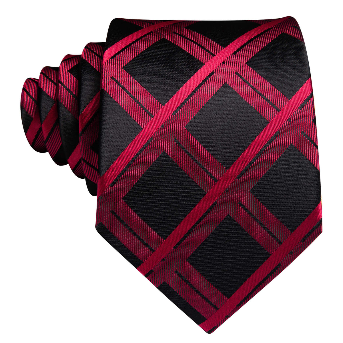 Dark Red Plaid Black Silk Tie, Pocket Square and Cufflinks Set tie sets - Sophisticated Gentlemen