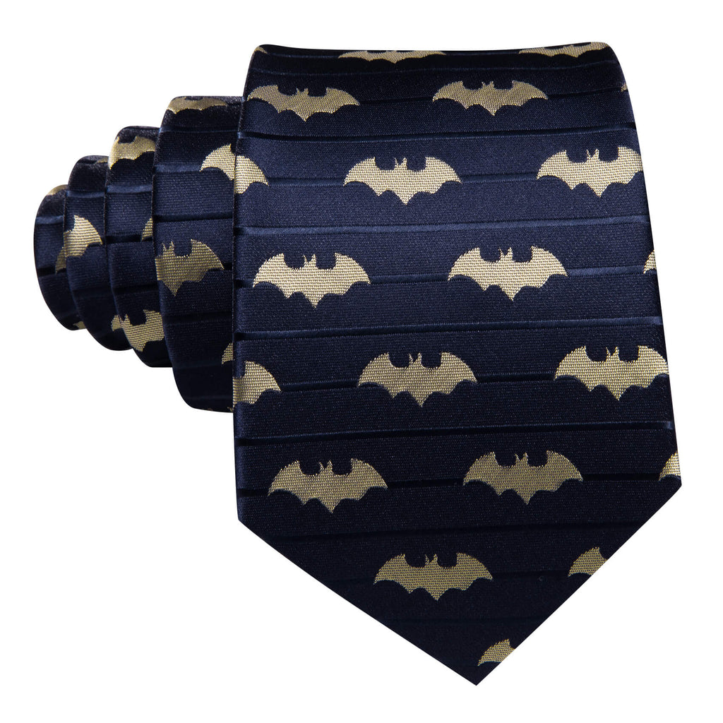 Navy Blue Yellow Jacquard Woven Bat Silk Tie, Pocket Square and Cufflinks Set tie sets - Sophisticated Gentlemen