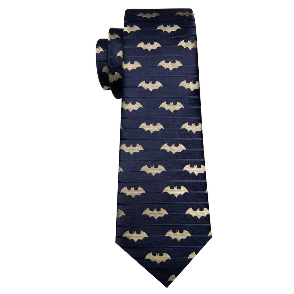 Navy Blue Yellow Jacquard Woven Bat Silk Tie, Pocket Square and Cufflinks Set tie sets - Sophisticated Gentlemen
