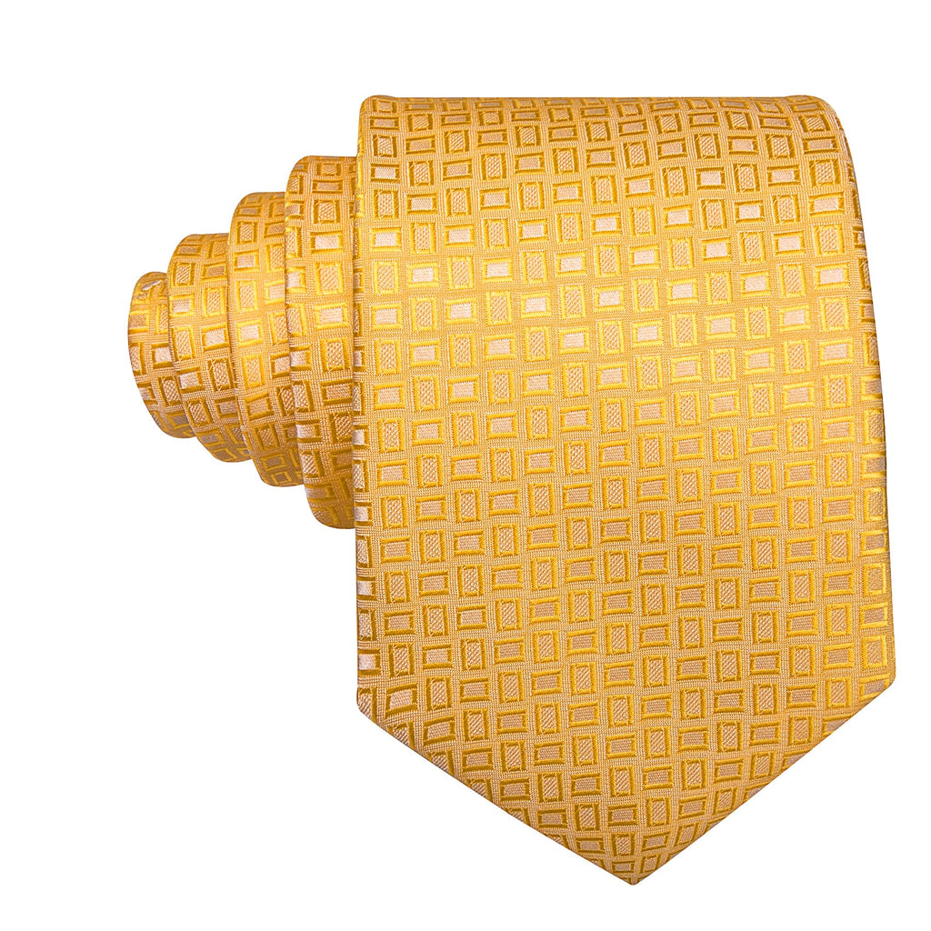 Gold Yellow Plaid Tie, Pocket Square and Cufflinks Set tie sets - Sophisticated Gentlemen