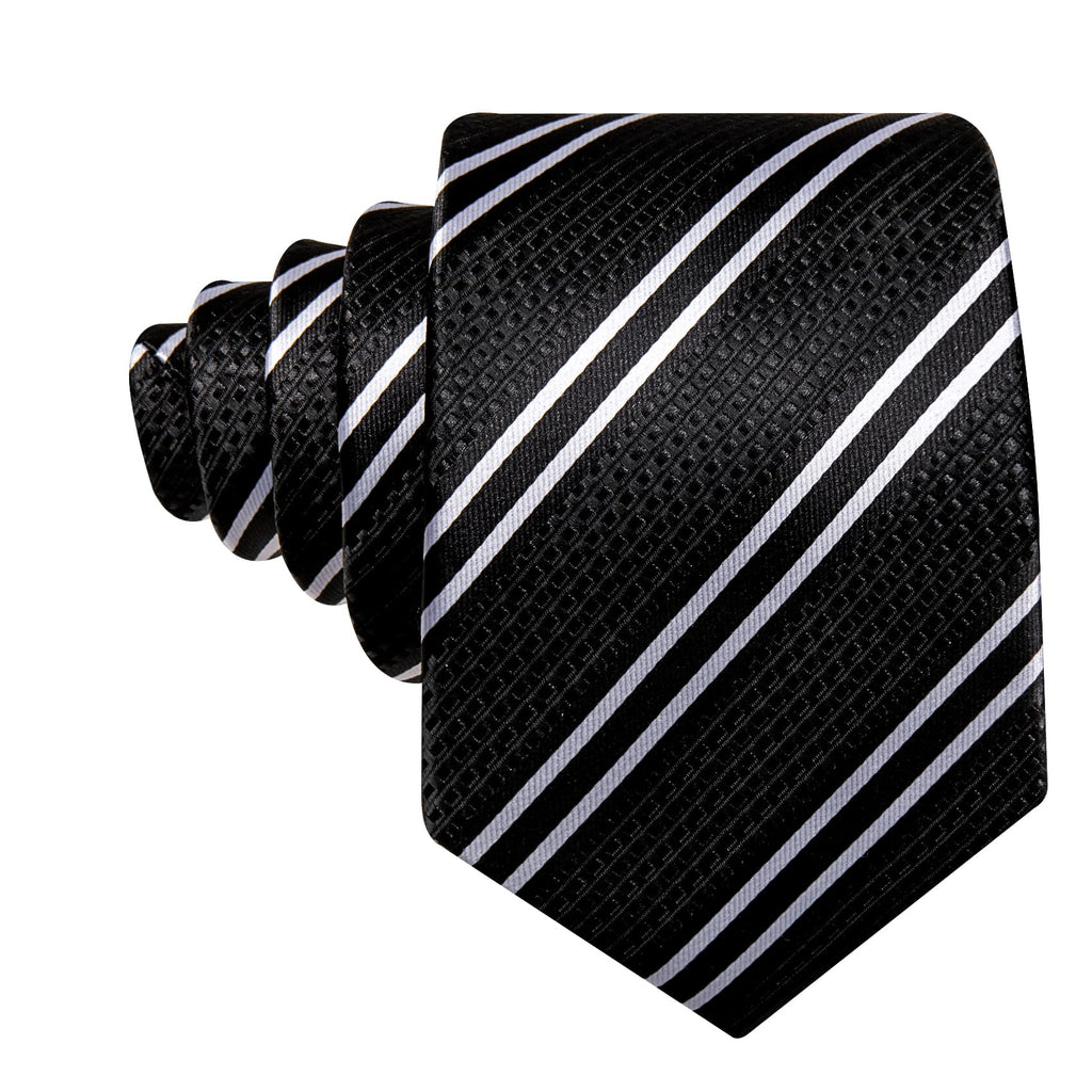 Black Striped Tie, Pocket Square and Cufflinks Set tie sets - Sophisticated Gentlemen