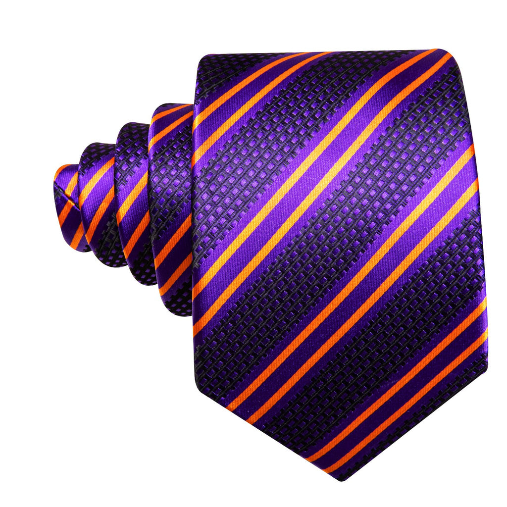 Purple Yellow Striped Tie, Pocket Square and Cufflinks Set tie sets - Sophisticated Gentlemen