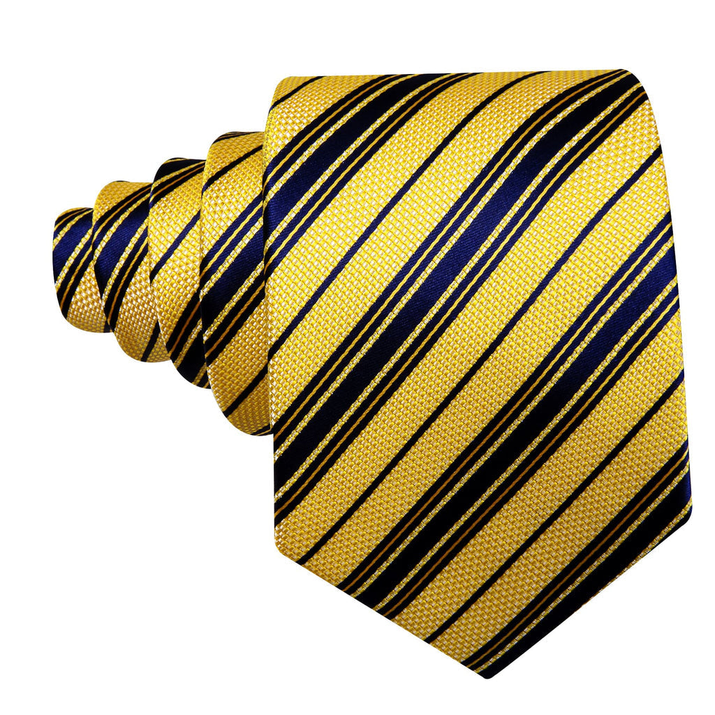 Yellow Navy Blue Striped Tie, Pocket Square and Cufflinks Set tie sets - Sophisticated Gentlemen