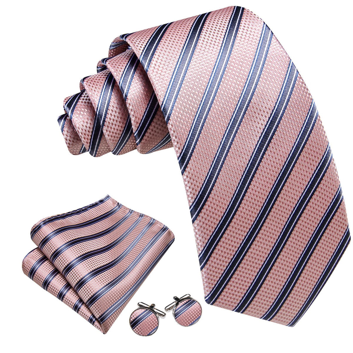 Pink Light Gray Stripes Tie, Pocket Square and Cufflinks Set tie sets - Sophisticated Gentlemen