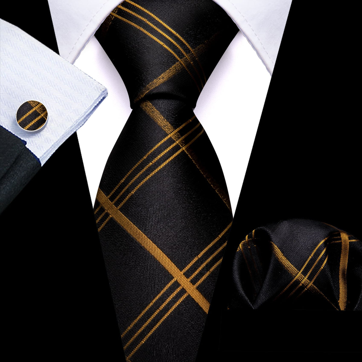 Espresso Brown and Black Jacquard Striped Tie, Pocket Square, and Cufflinks Set tie sets - Sophisticated Gentlemen