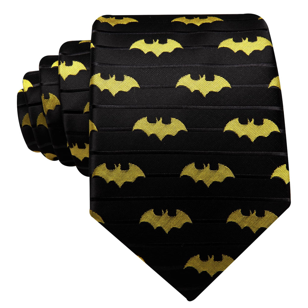 Yellow Black Bat Novelty Jacquard Tie, Pocket Square and Cufflinks Set tie sets - Sophisticated Gentlemen
