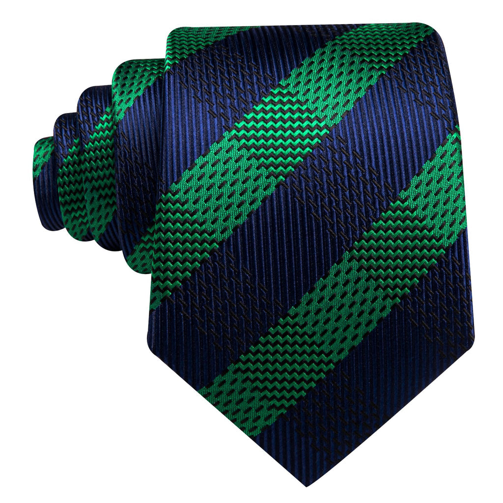 Blue Green Striped Tie, Pocket Square and Cufflinks Set tie sets - Sophisticated Gentlemen