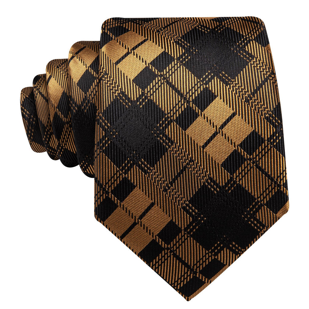 Black Yellow Checkered Tie, Pocket Square and Cufflinks Set tie sets - Sophisticated Gentlemen