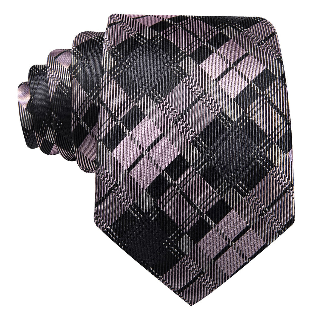 Black Gray Pink Checkered Tie, Pocket Square and Cufflinks Set tie sets - Sophisticated Gentlemen