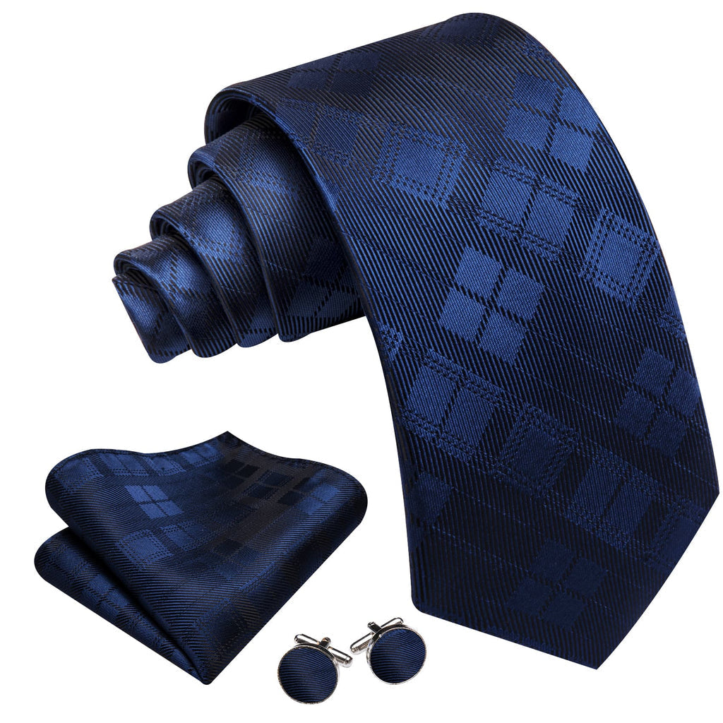 Black Blue Checkered Tie, Pocket Square and Cufflinks Set tie sets - Sophisticated Gentlemen