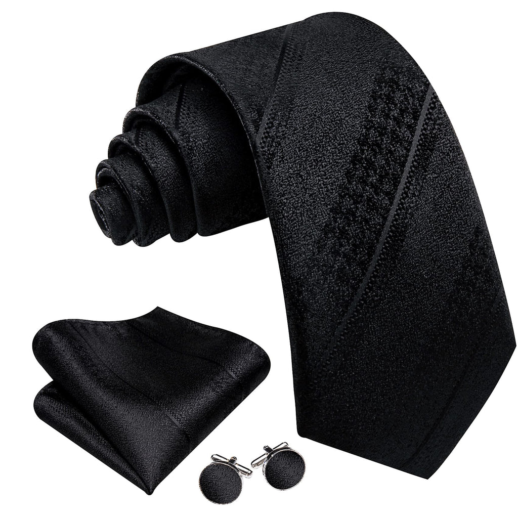 Black Striped Jacquard Tie, Pocket Square and Cufflinks Set tie sets - Sophisticated Gentlemen