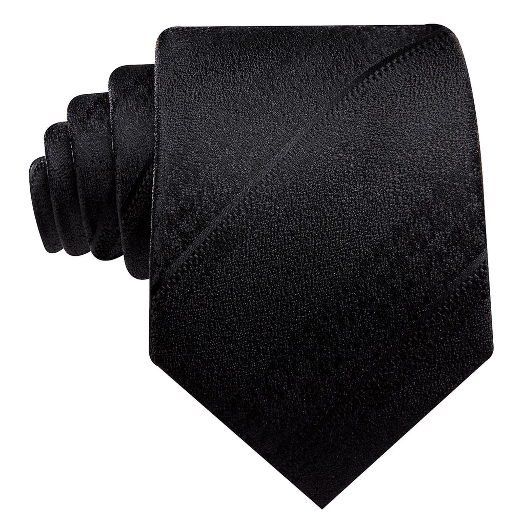 Black Striped Jacquard Tie, Pocket Square and Cufflinks Set tie sets - Sophisticated Gentlemen
