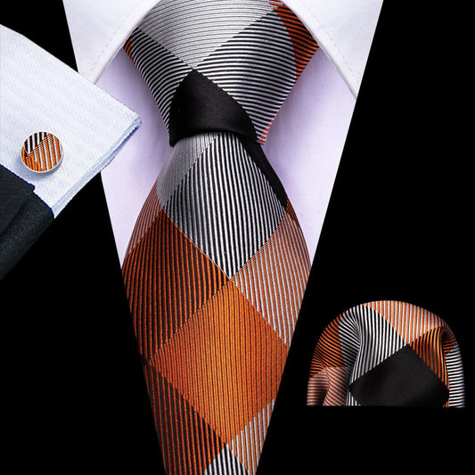 Orange Black Gray Tie, Pocket Square and Cufflinks Set tie sets    - Sophisticated Gentlemen