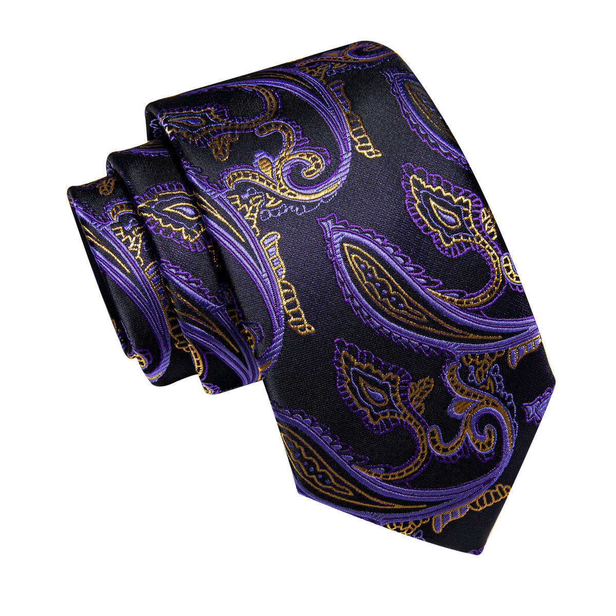 Gold and Purple Paisley Silk Tie, Pocket Square and Cufflinks tie sets - Sophisticated Gentlemen