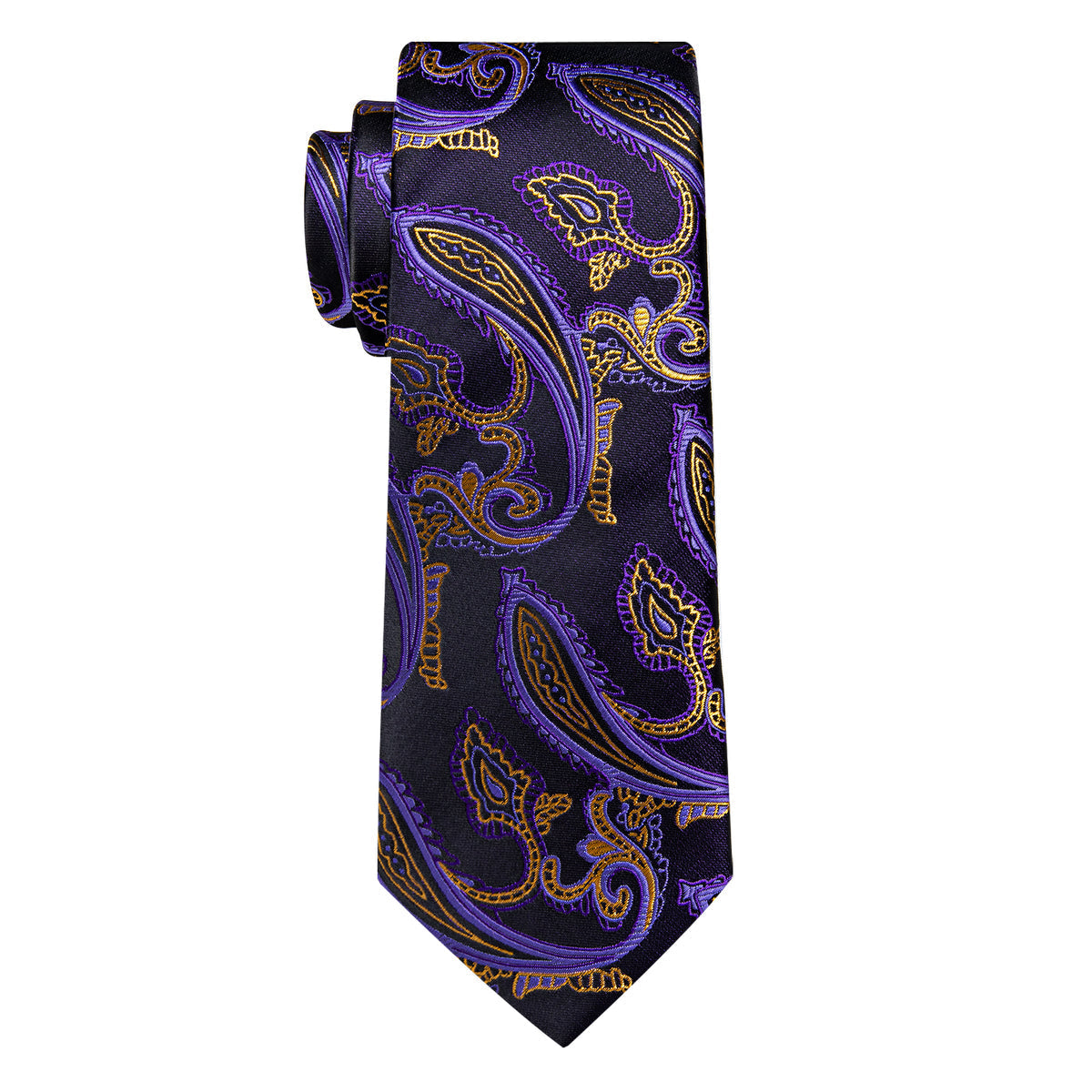Gold and Purple Paisley Silk Tie, Pocket Square and Cufflinks tie sets - Sophisticated Gentlemen