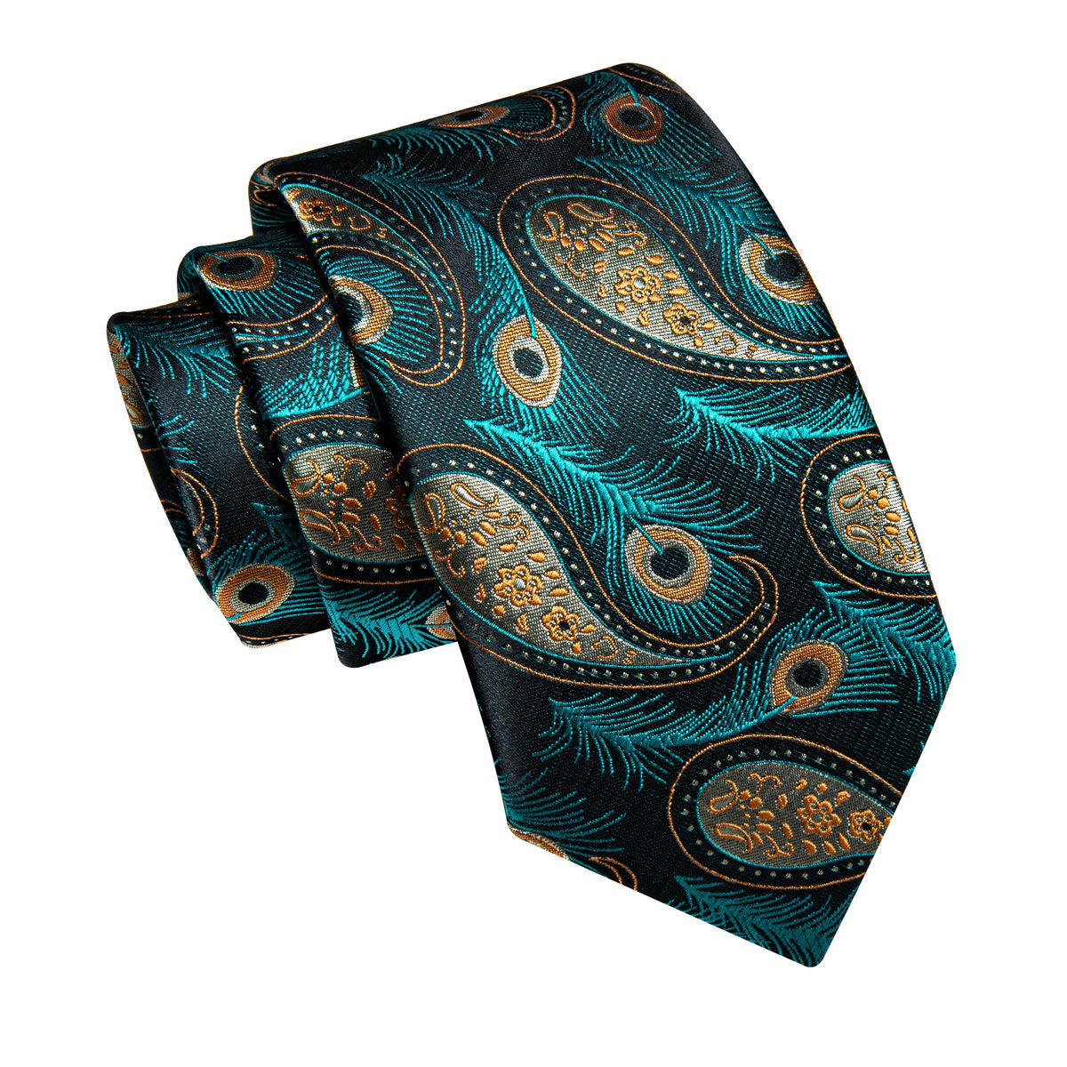 Blue, Green and Yellow Feather Silk Tie, Pocket Square and Cufflinks tie sets    - Sophisticated Gentlemen